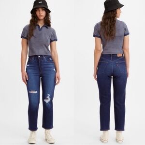 Levi’s RIBCAGE STRAIGHT ANKLE JEANS Size 28 Distressed Dark Wash